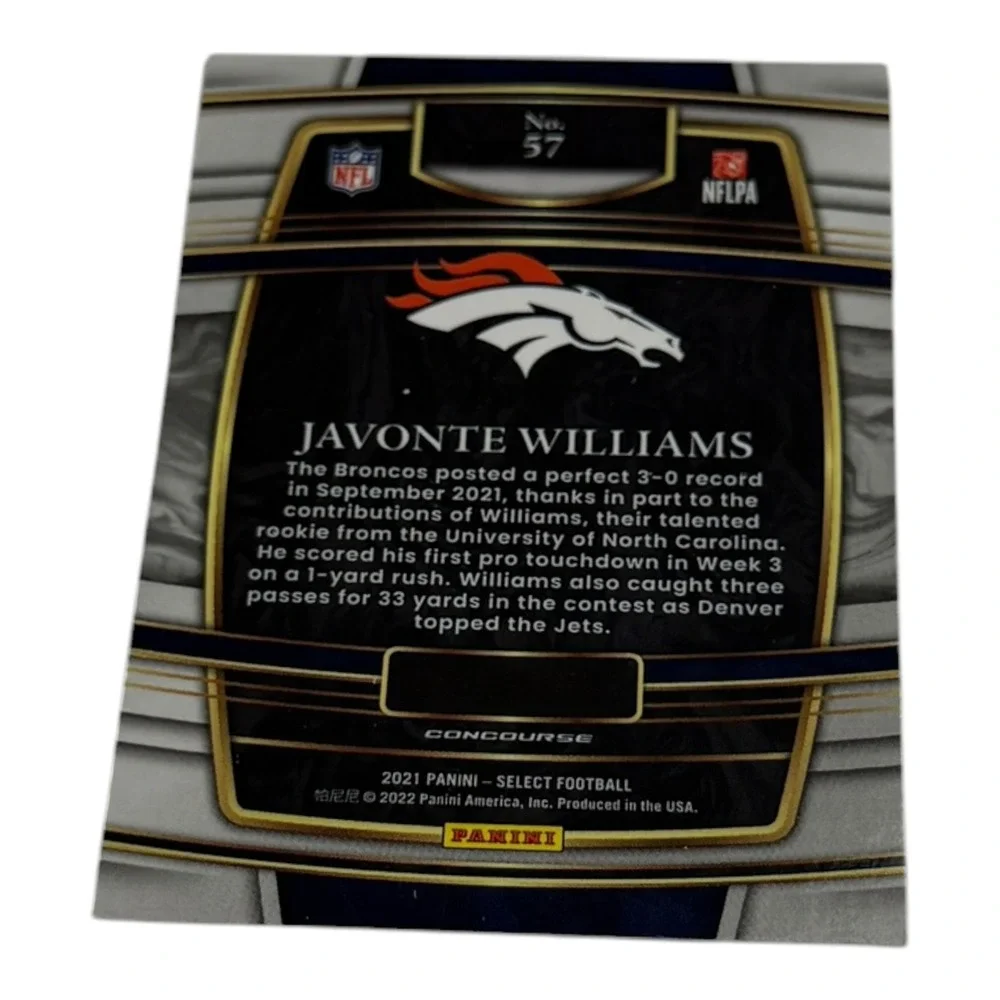 2021 Panini Select Javonte Williams RC Silver Prizm Concourse #57 Denver Broncos